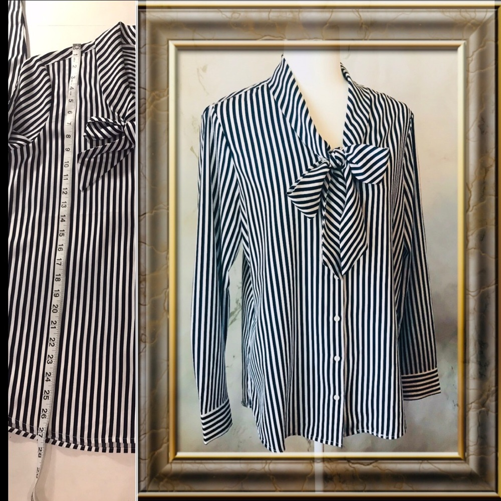 Navy/White Stripe Bow Top (NWOT)